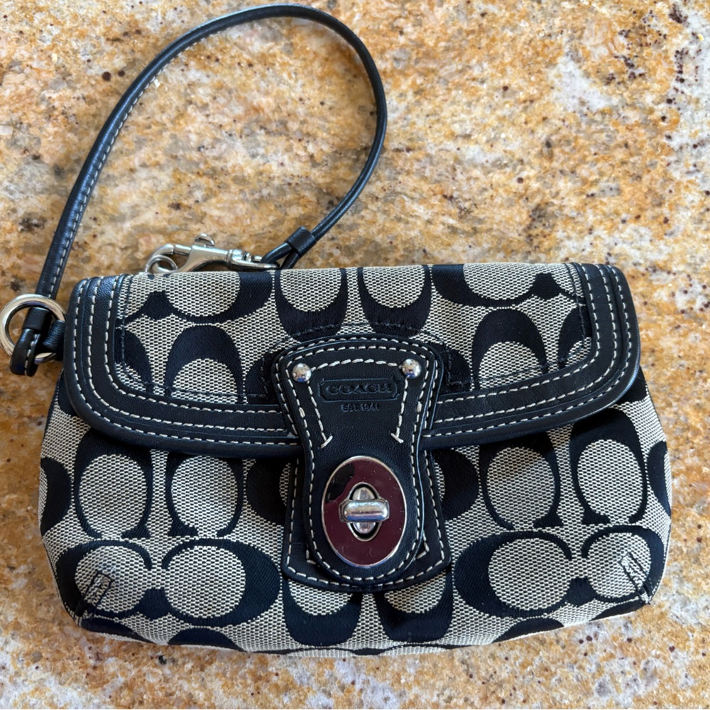Coach Black and Tan Signature Wristlet